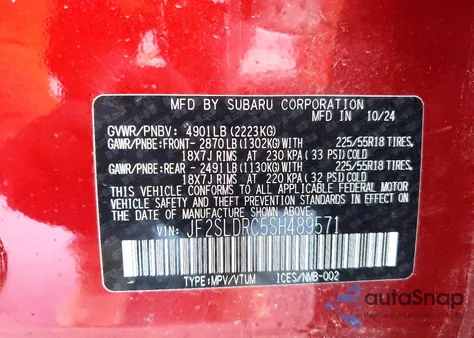 2025 Subaru Forester Limited z USA, uszkodzony, nr VIN JF2SLDRC5SH489571